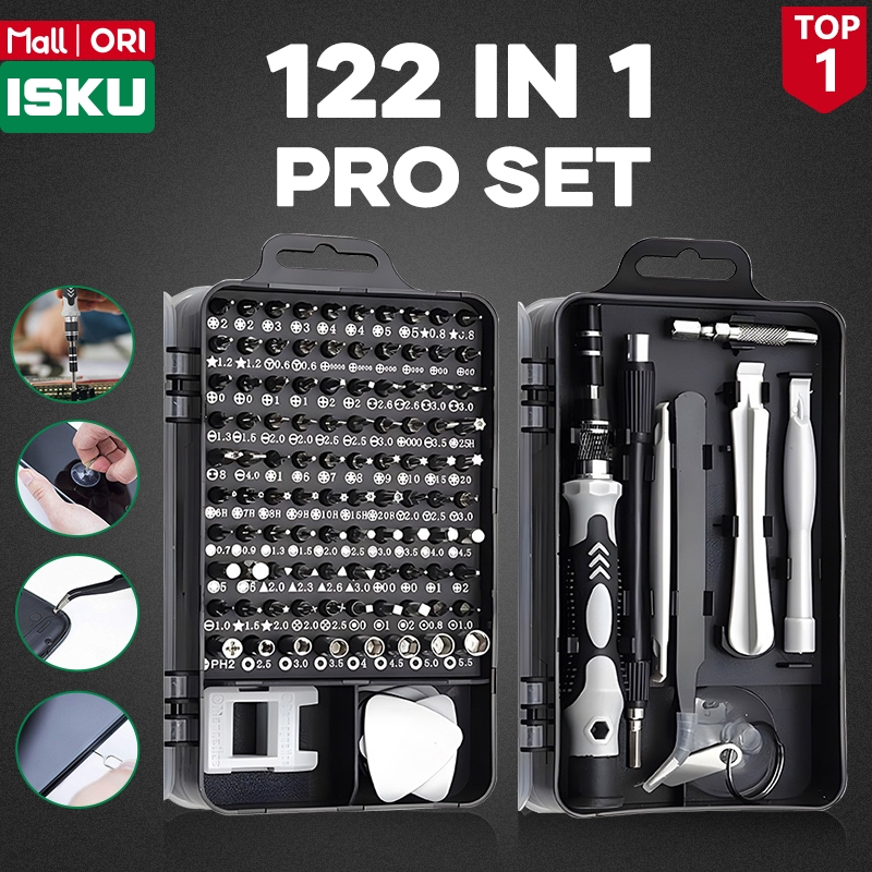 ISKU Obeng Set 122 in 1 / 32 in 1 Magnetik Presisi Precision Screwdriver Kit CR-V Alat Service HP iPhone Laptop Komputer PC Jam Tangan Kacamata Kamera Elektronik Bongkar Pasang Multifungsi Tool Kit Reparasi Handphone Lengkap Murah Magnetic Torx Hex