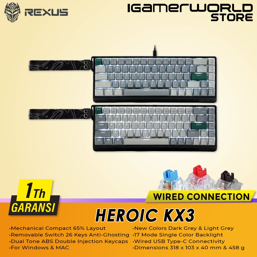 Jual Rexus Heroic KX3 V2 65% Layout Mechanical Gaming Keyboard | Shopee ...