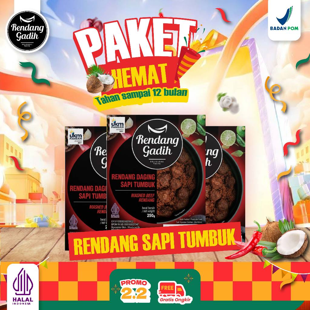 Jual Rendang Gadih - Paket 3 pcs Rendang Daging Sapi Tumbuk @ 250 g ...