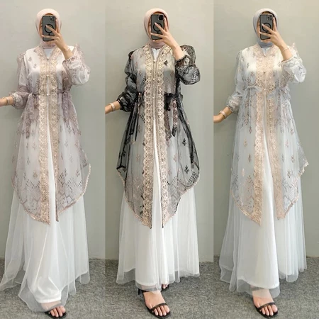 Raya Dress Set Gamis Muslim Pesta - Inner Outer Rok Tutu Elegan Kondangan