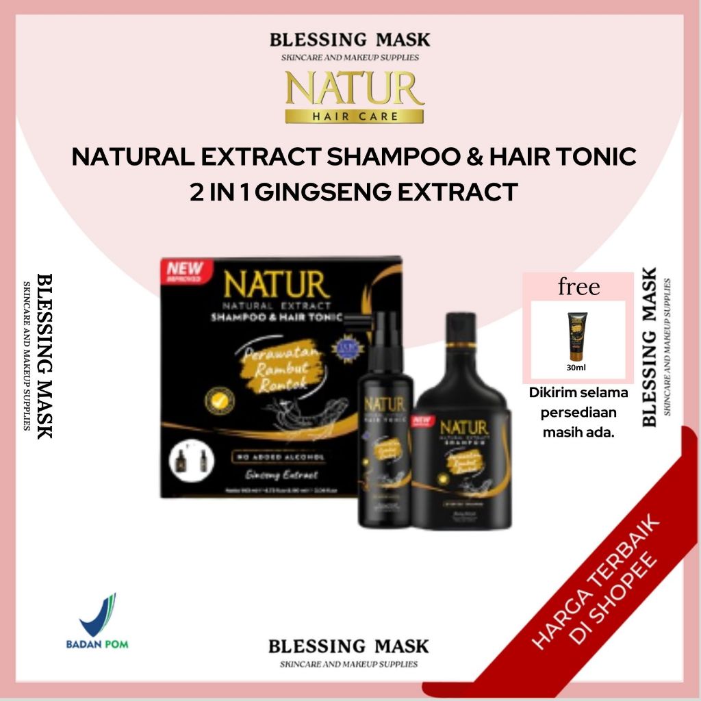 Natur Shampoo & Hair Tonic 2 in 1 Ginseng - Paket Shampoo Hair Tonik Rambut Rontok