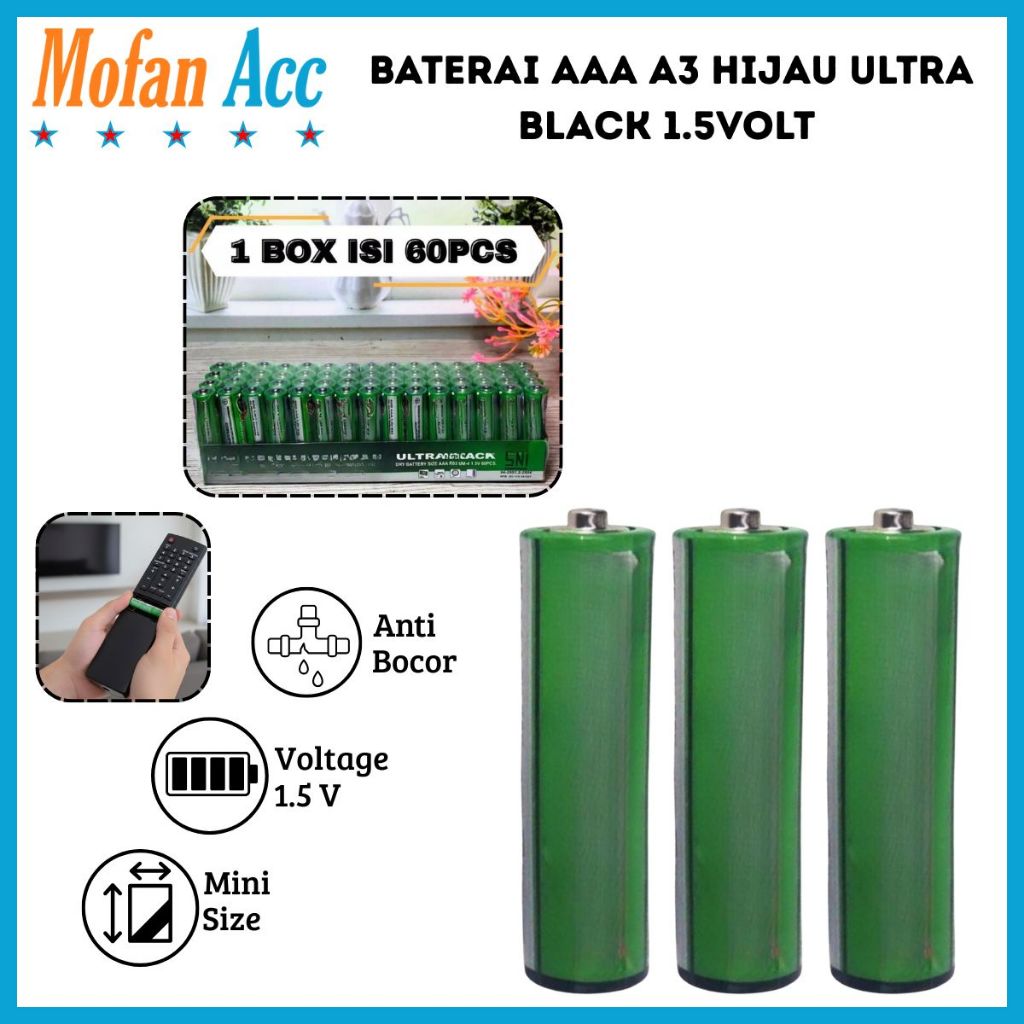 Baterai AAA A3 Hijau Ultra Black 1.5Volt Baterry Power Kualitas SNI