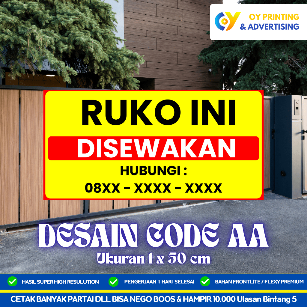 Jual CETAK BANNER RUKO INI DISEWAKAN UKURAN 1 X 50 FREE MATA AYAM ...
