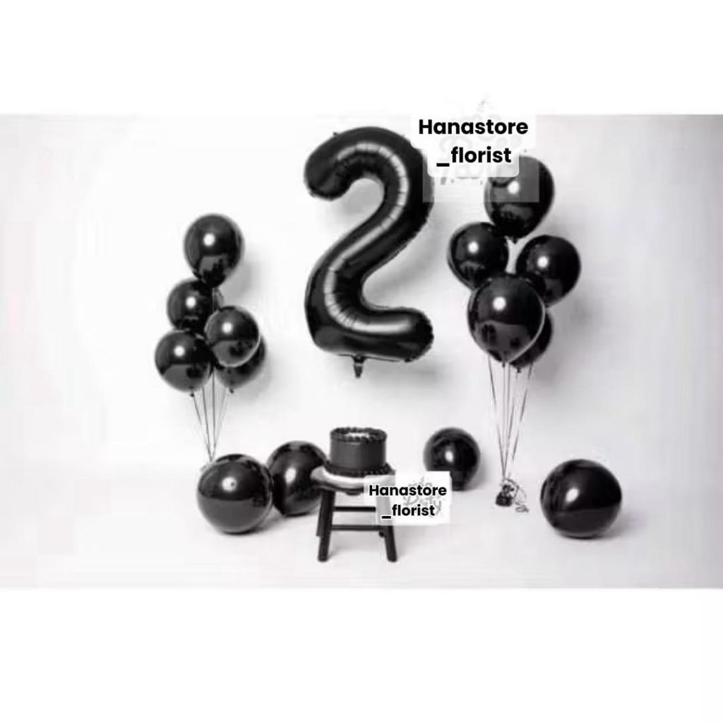 Jual Paket Balon Angka Hitam Jumbo Set DIY Foto Studio Simple / Paket ...