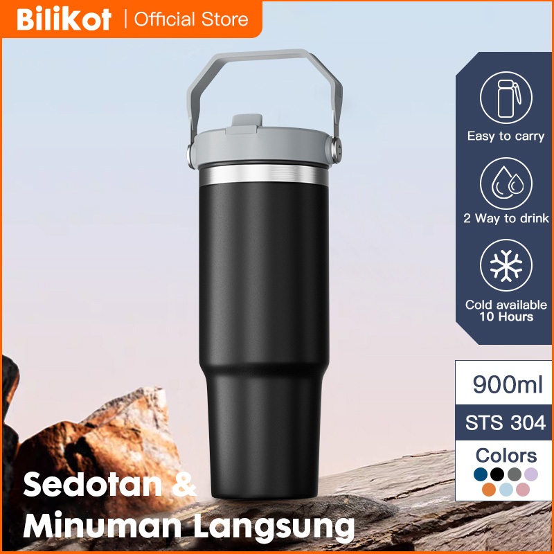 Bilikot Tumbler Stainless 890ml Handle Sedotan
