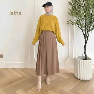 Celana Kulot Formal Husna Kancing 2 Kulot Pleats Kasual Celana Kulot Wanita Fit Highwaist