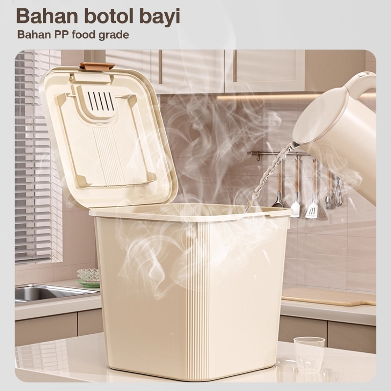 Wadah Beras Anti Kutu 5-25kg Kedap Udara - Tempat Penyimpanan Transparan + Roda - foto 2