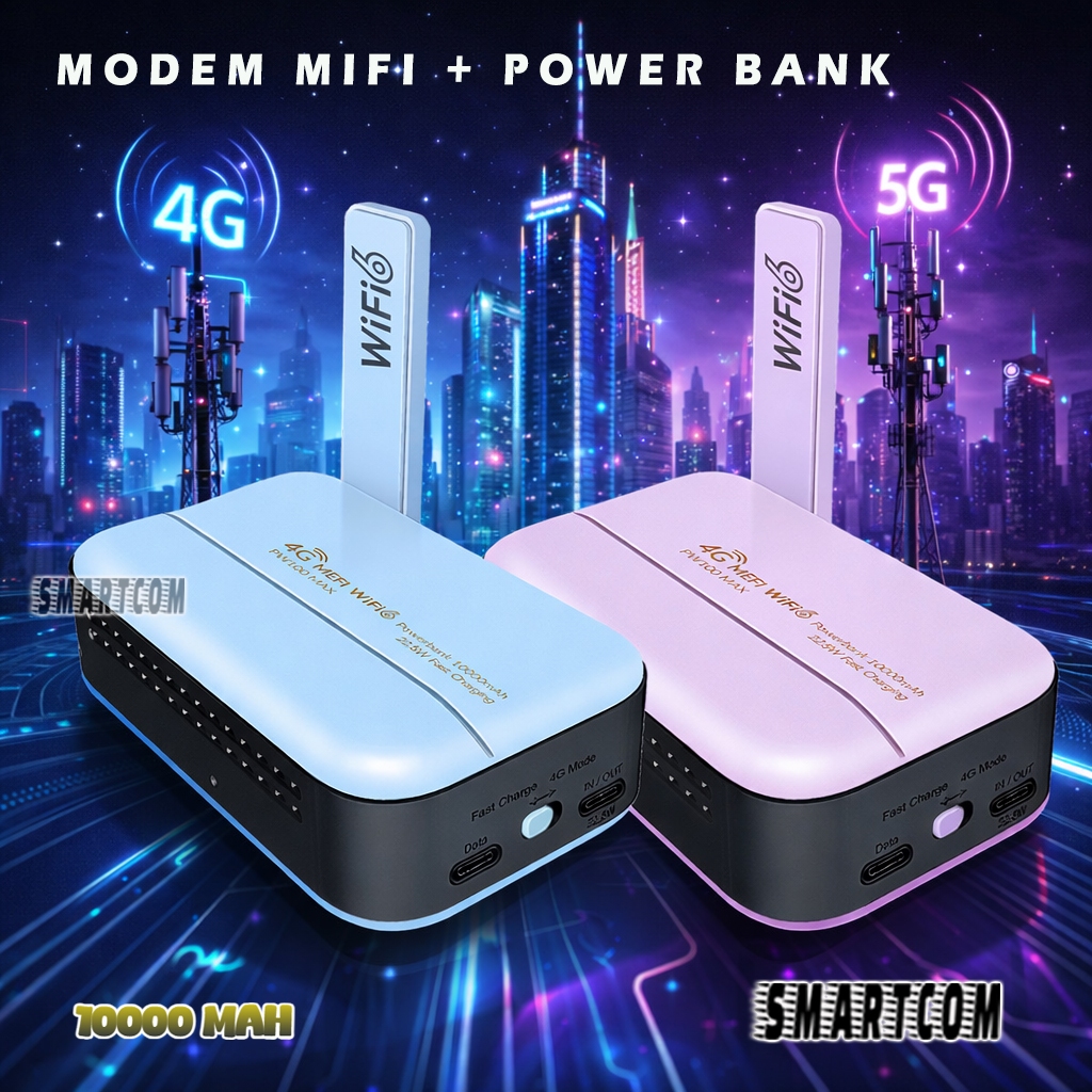 SMARTCOM - 2in1 Modem Wifi 4G LTE  sekaligus Power Bank 10000 mAh Wifi 6 Router Portable Unlock