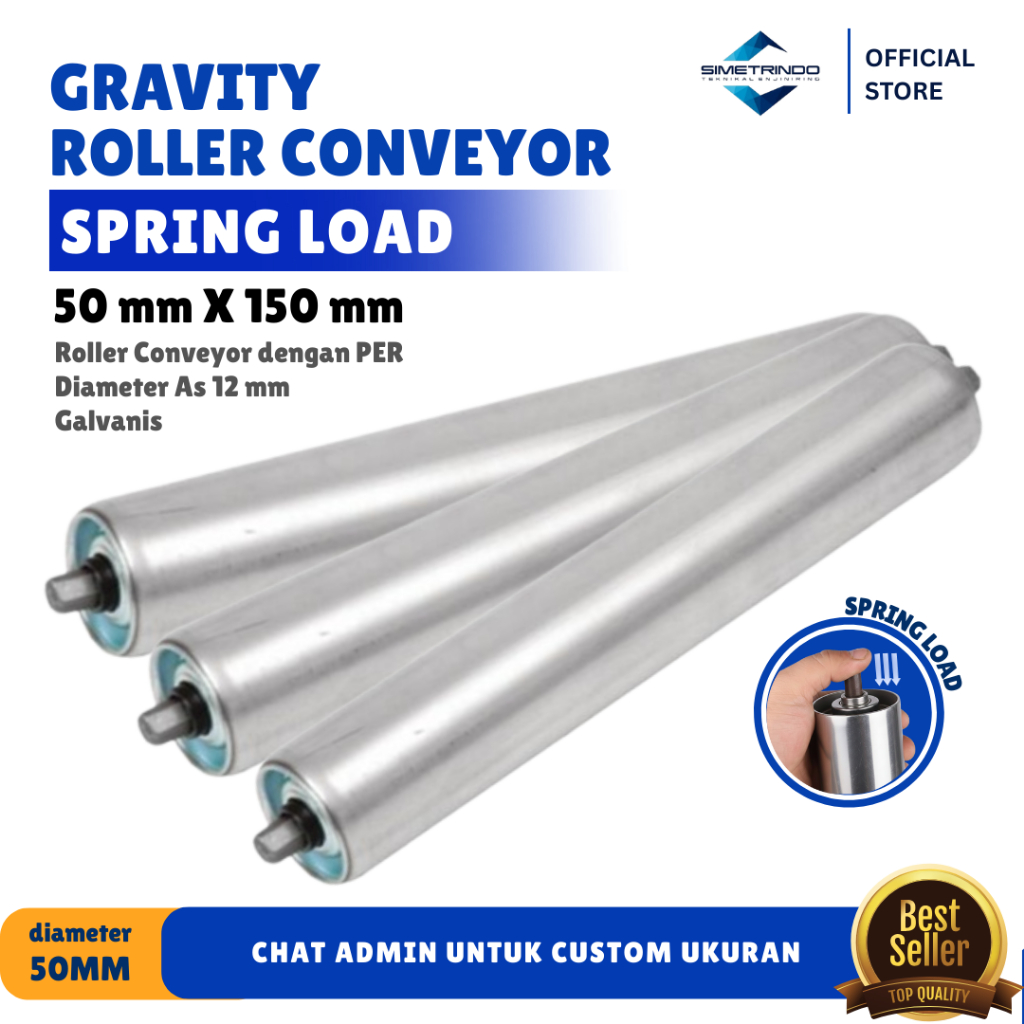 Jual SIMETRINDO Gravity Roller Conveyor SPRING LOAD 50mm x 150mm dengan ...