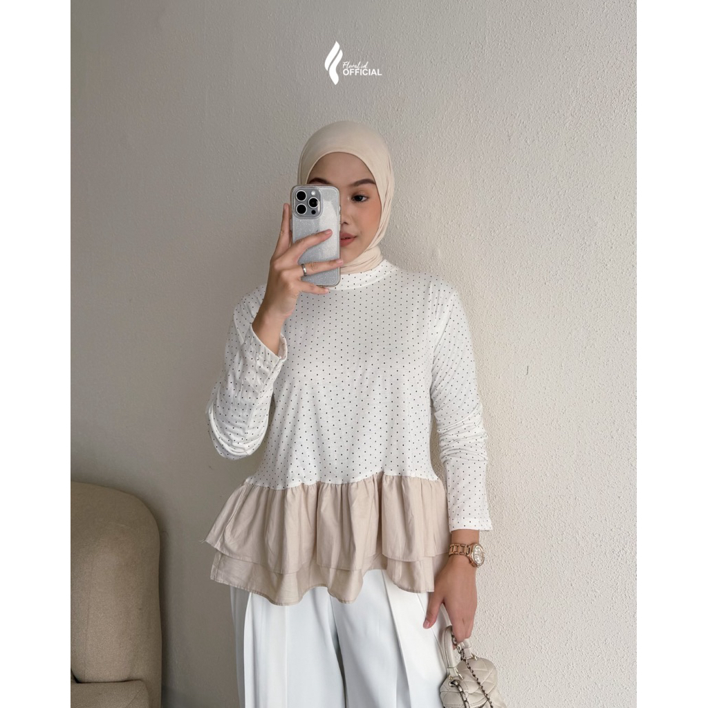 美品】 ELENDEEK FRILL PEPLUM BL 满乐 Man Le Ribbon Peplum Top 