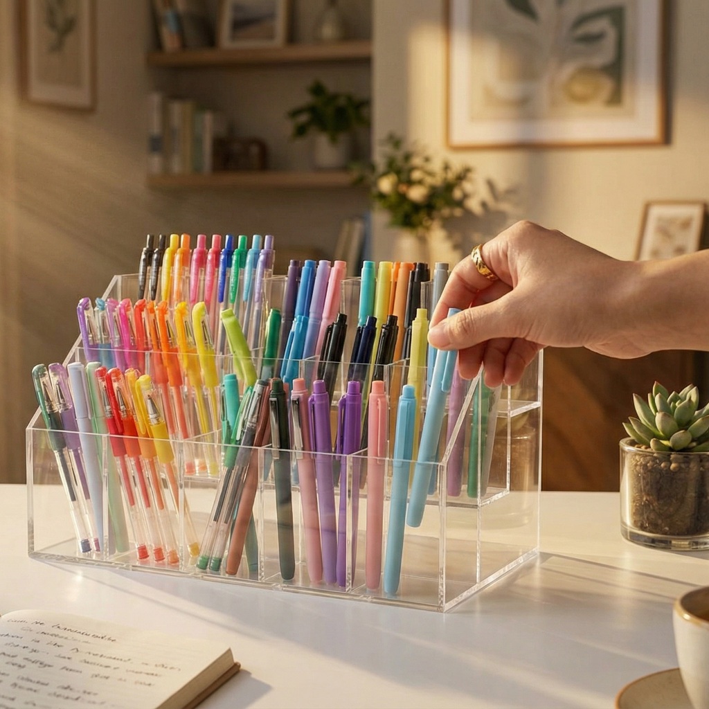 Jual Rak Pulpen Acrylic Organizer Meja Belajar Holder Tempat Pensil ...