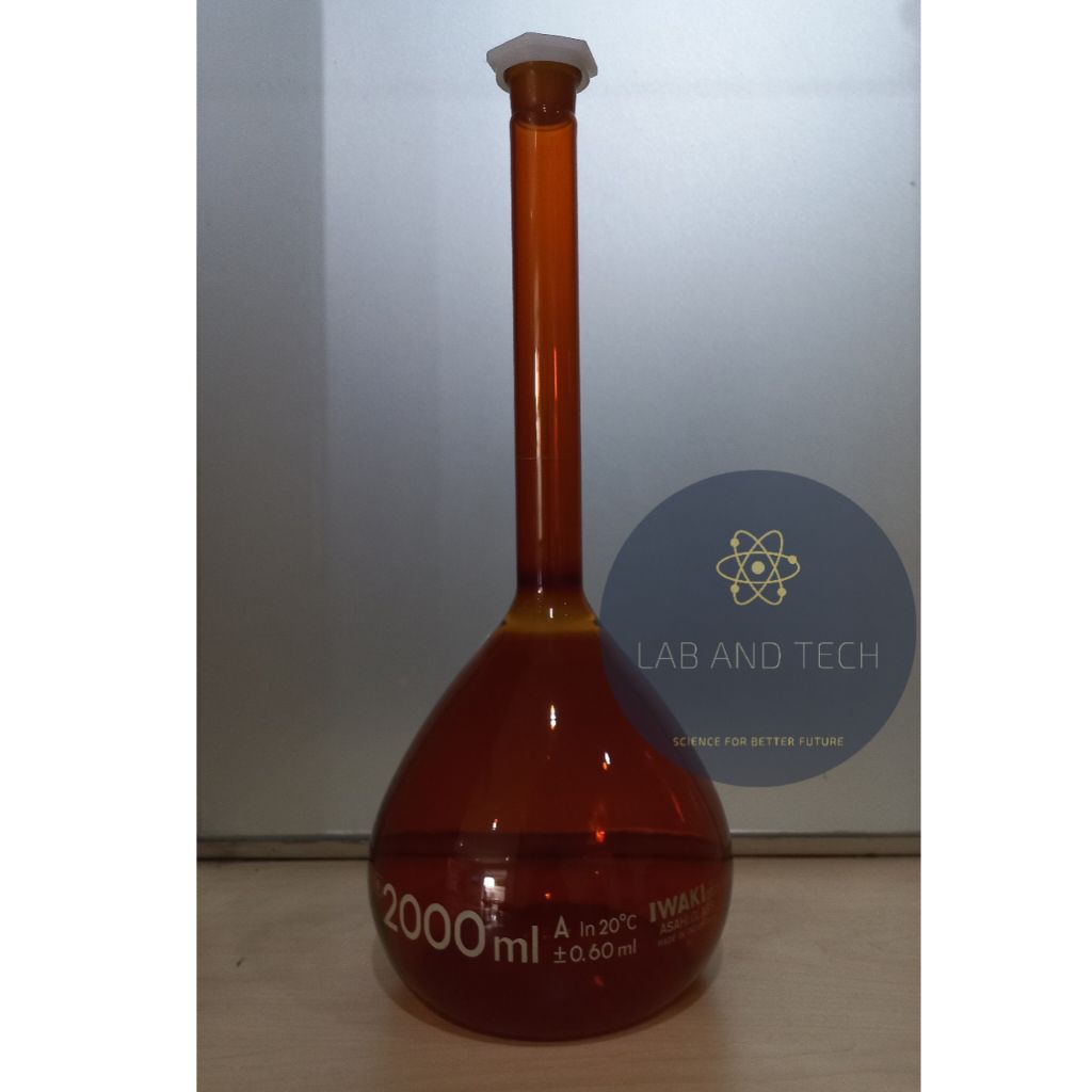Jual Labu Ukur Tutup Plastik Coating Amber Class A 2 L Merk Iwaki ...