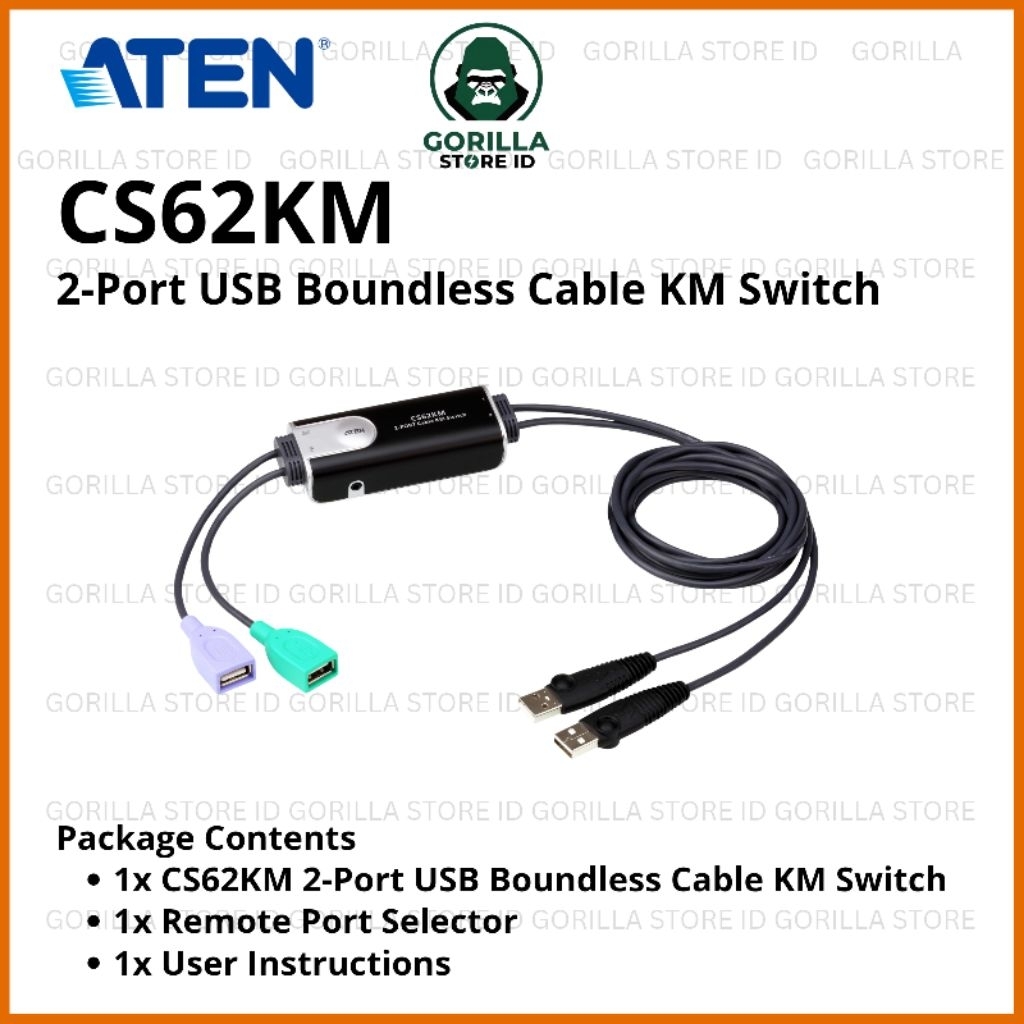 Jual ATEN 2-Port USB Boundless Cable KM Switch CS62KM | Shopee Indonesia