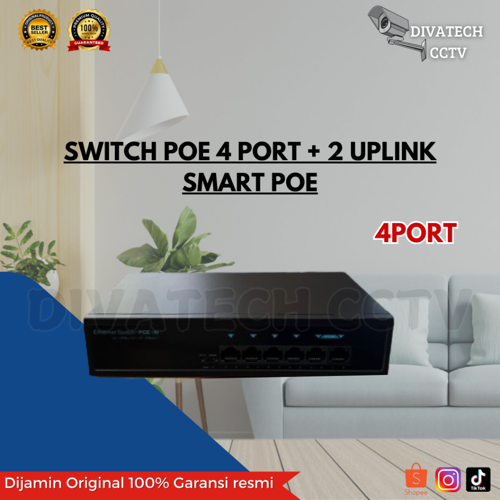 Jual SWITCH POE 4 PORT + 2 UPLINK SMART POE DC52V-85WATT/ POE 4 PORT ...