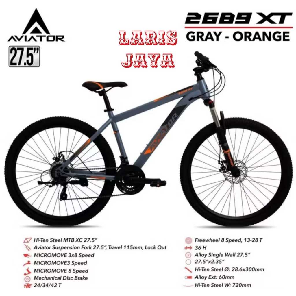 Sepeda MTB 27.5 Inch Aviator 2689 XT 3x8 speed suspension Terbaru