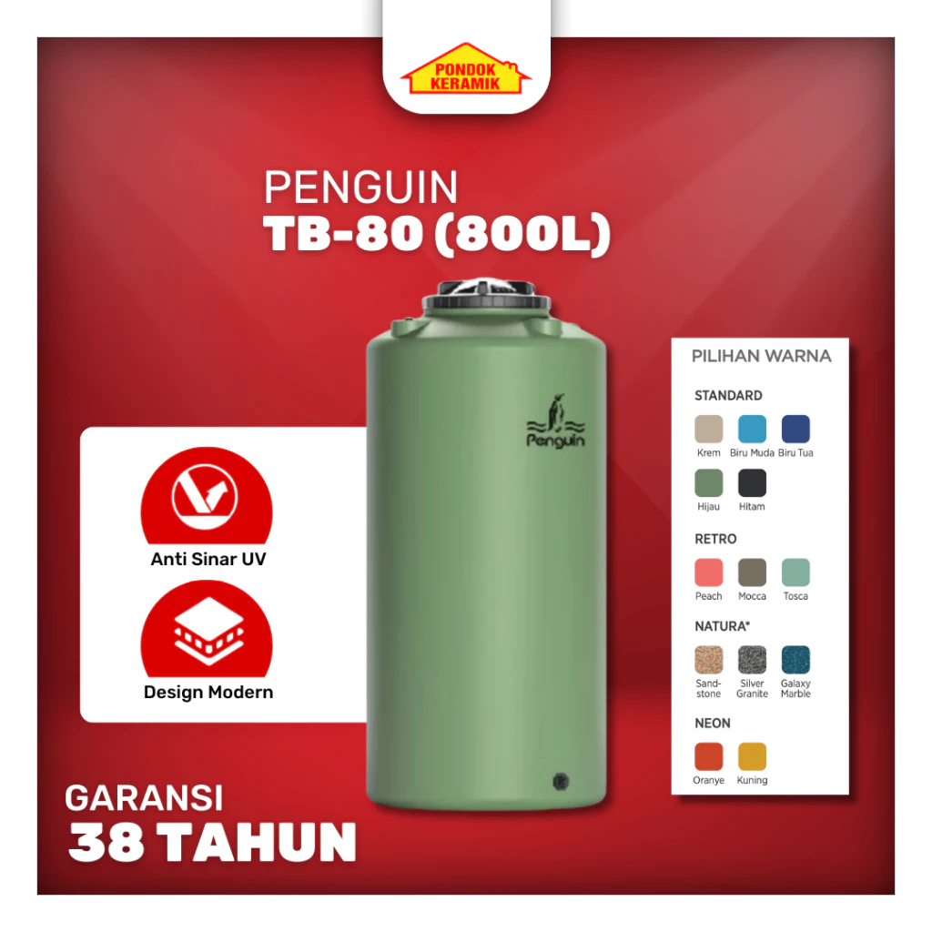 Penguin TB-80 800 Liter Toren Tandon Tangki Air General Tank Berbagai Warna