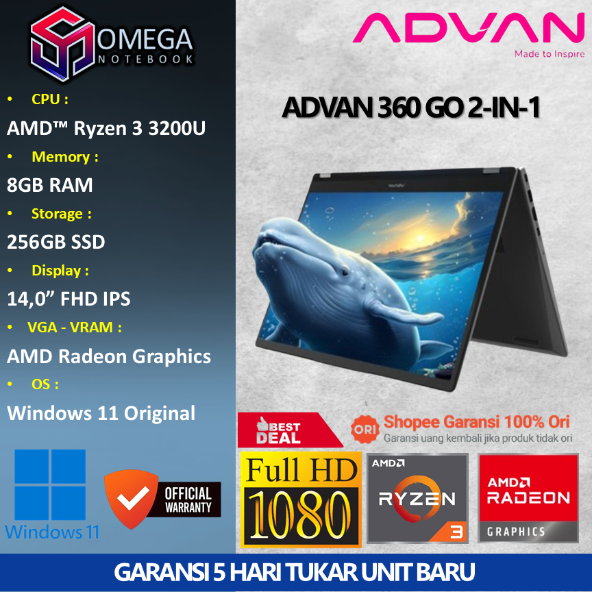 Jual [ CUCI GUDANG ] Advan 360 GO 2-in-1 Ryzen 3 3200U 8GB 256GB 14,0 ...