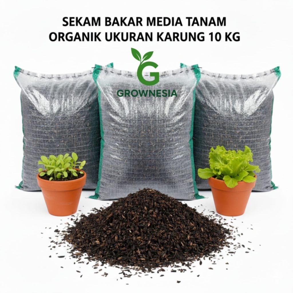 Grownesia Media Tanam Sekam Bakar Ukuran Karung 10 kg (Bukan Berat) – Ringan, Porous, Cocok Semua Tanaman