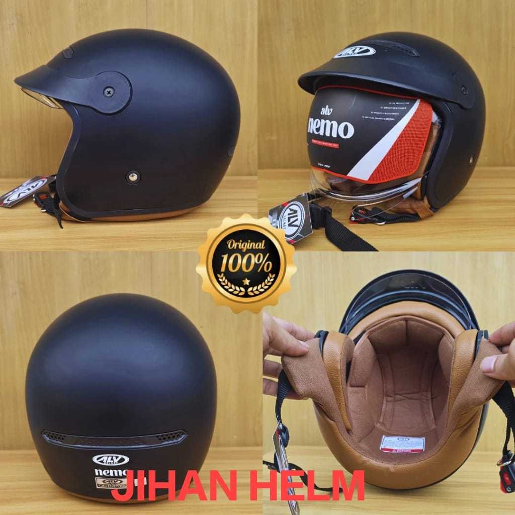 Jual HELM ALV NEMO HALF FACE DEWASA SOLID BLACK DOFF ORIGINAL SNI ...