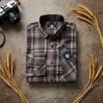 SAIZ GLORY Kemeja Pria Lengan Panjang Bahan Flanel Motif Double Liner Mocca