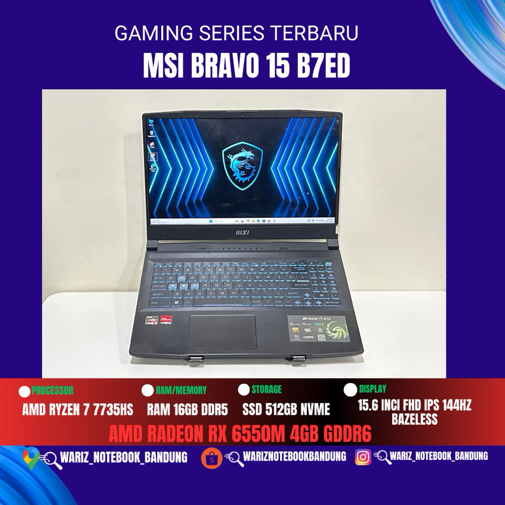 Jual MSI BRAVO 15 B7ED AMD RYZEN 7 7735HS AMD RADEON RX 6550M 4GB GDDR6 ...