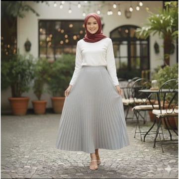 Rok Plisket Wanita RANIA Kantong Kancing Premium Allsize Fit L–XXL Rok Panjang A Line Adem