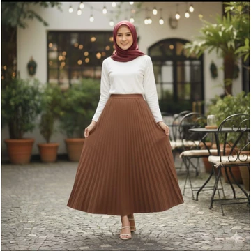 Rok Plisket Wanita RANIA Kantong Kancing Premium Allsize Fit L–XXL Rok Panjang A Line Adem