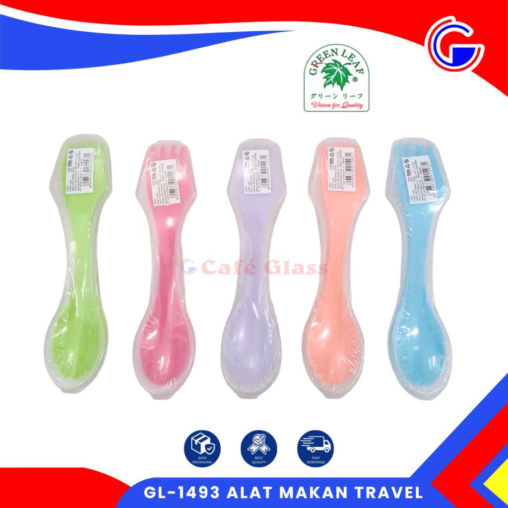 Sendok Garpu Set Anak - Alat Makan Plastik Dua Ujung Mini Travel Size / Gl-1493 Greenleaf