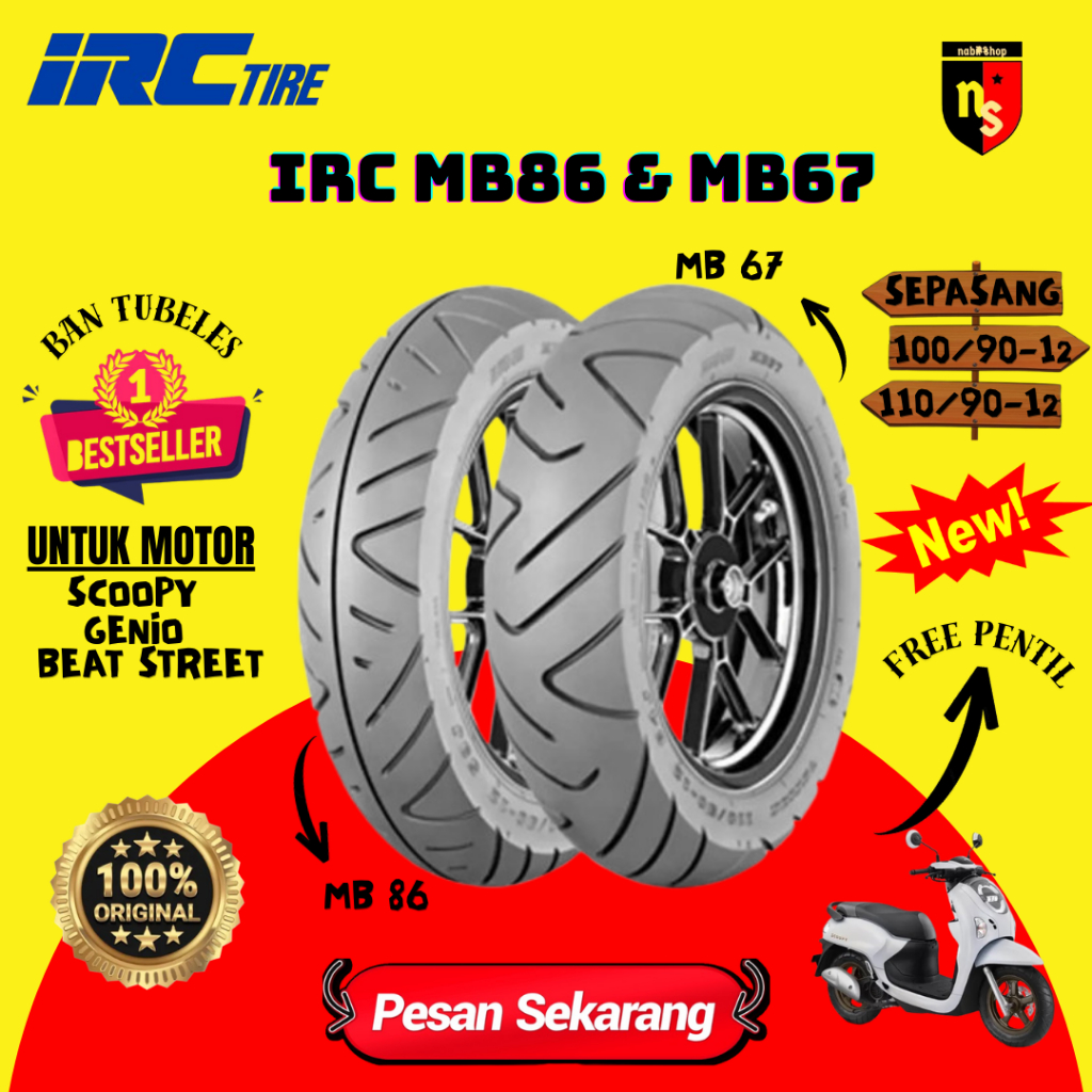 Jual Paket IRC MB 86 ( MB86 ) 100/90-12 & MB 67 ( MB67 ) 110/90-12 Ban ...