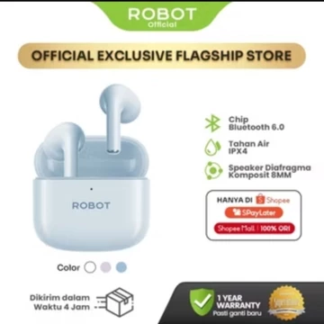 ROBOT T70NC TWS Airbuds Wireless Earbuds ANC ENC Bluetooth 5.4 Super Bass Garansi 12bulan