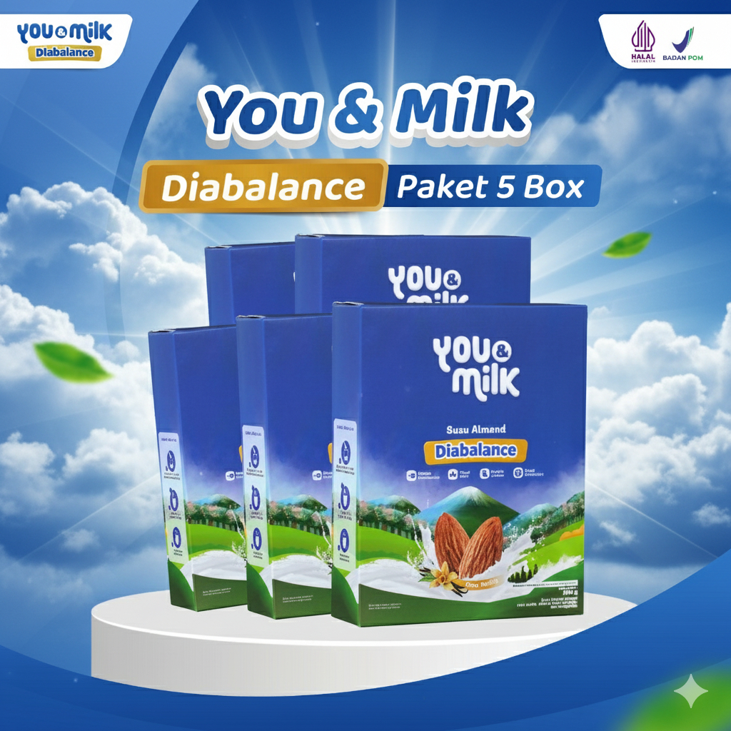 YOU & MILK DIABALANCE 5 Box Susu Almond Herbal Dengan Stevia Pemanis Alami Rendah Kalori Bantu Penderita Diabetes Menjaga Kestabilan Mengontrol Gula Darah