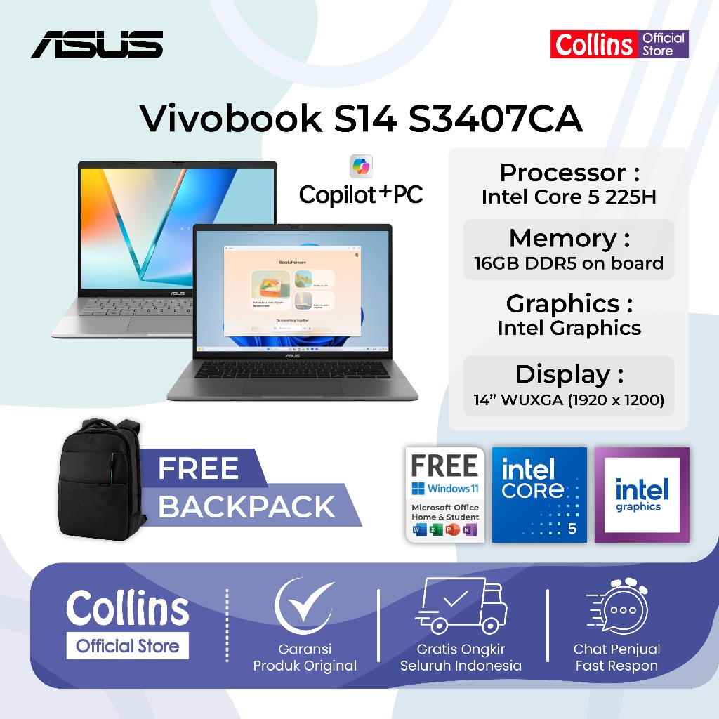 Jual Asus Vivobook S14 S3407CA Core Ultra 5 225H 16GB SSD 1TB 14 Inch ...
