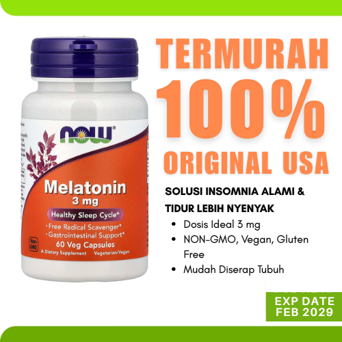 Jual Suplemen Vitamin Tidur Nyenyak Now Foods Melatonin 3 Mg 60 ...