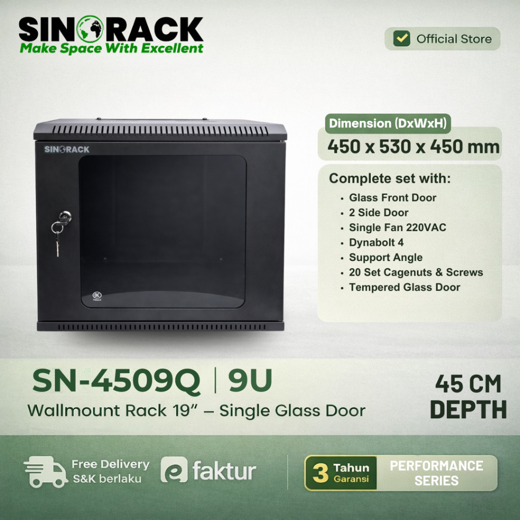 Jual SINORACK Rak Server 9U WallMount Ventilasi Kipas Besi Powder ...