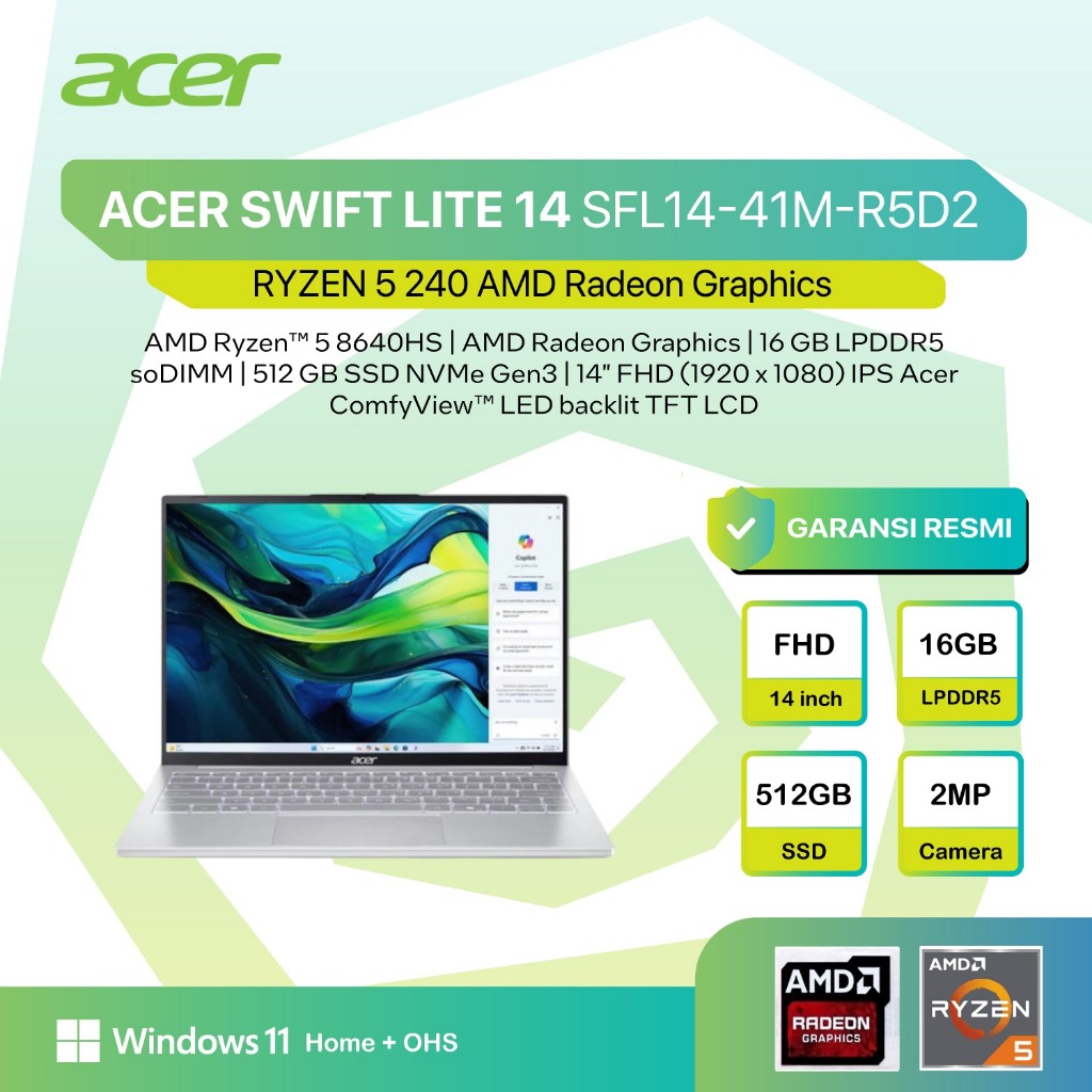 Jual ACER SWIFT LITE 14 SFL14 RYZEN 5 240 16GB 512GB W11+OHS+M365B 14 ...