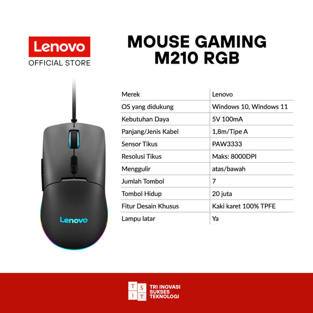 Jual Lenovo Gaming M210 RGB Mouse 8000 DPI 35G | Shopee Indonesia