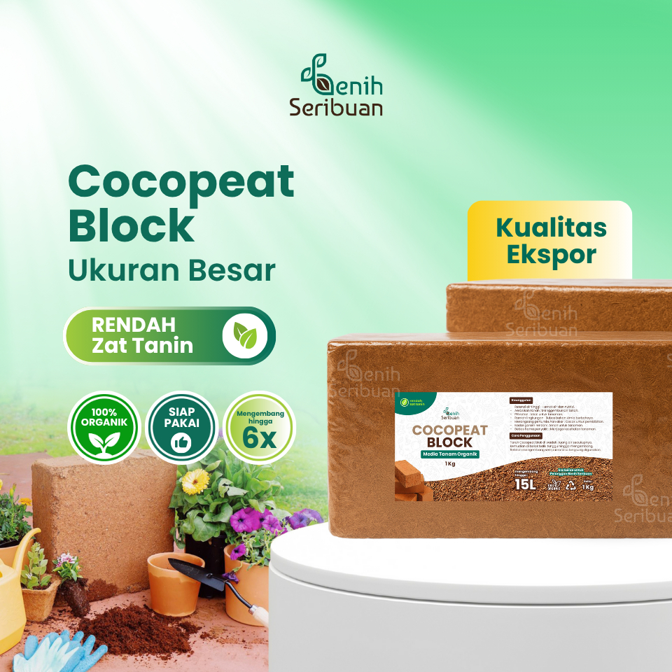 Benih Seribuan - Cocopeat Block 1 kg - Media Tanam Praktis Sabut Kelapa Halus dan Ramah Lingkungan