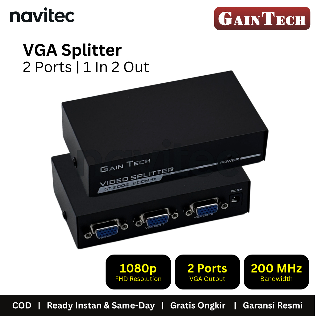 Jual GainTech VGA Splitter 2 Port 200MHz (1 In 2 Out) | Shopee Indonesia