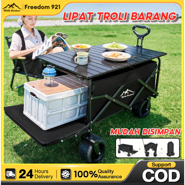 Gerobak Lipat Troli Barang Camping Outdoor Troli Barang Box Serbaguna Glamping Piknik