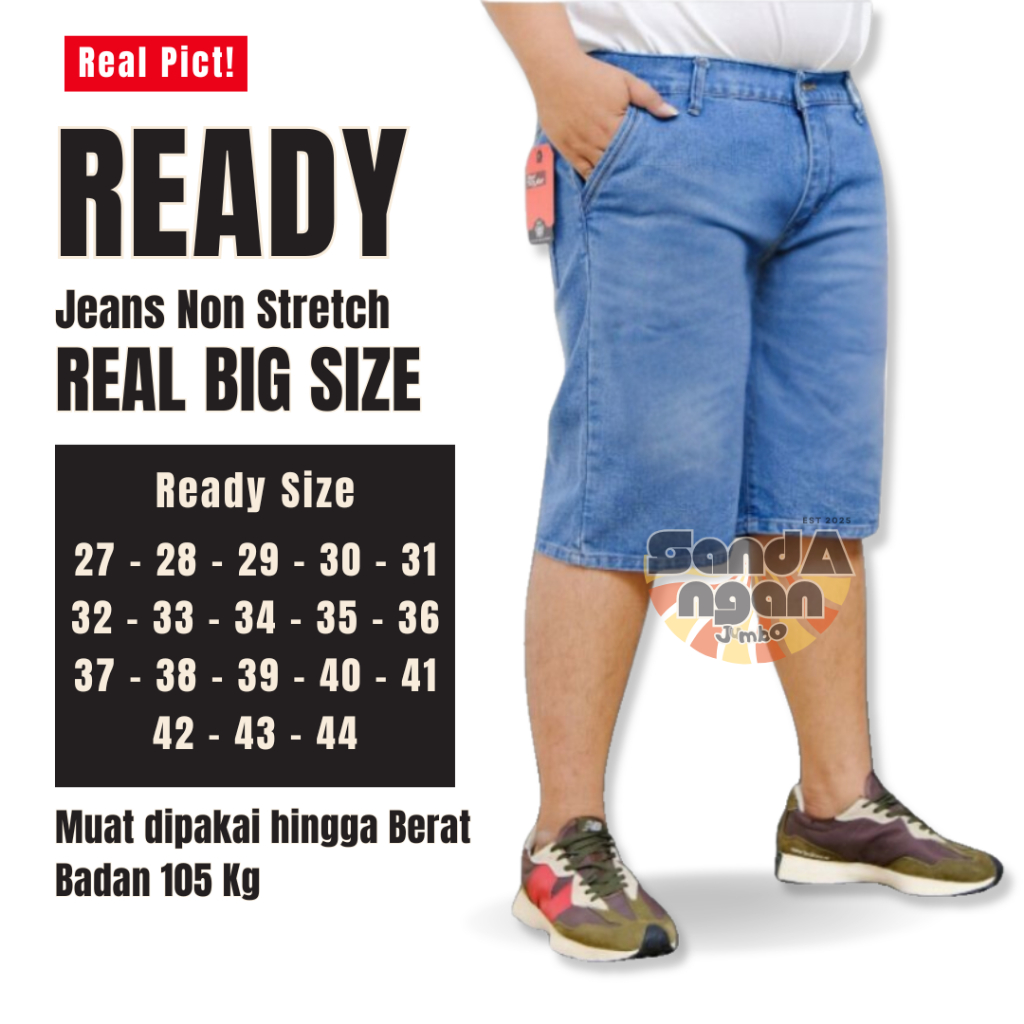 Celana Jeans Pendek Pria Borju Jumbo Kombor Bahan Levis Denim Cowok Big  Size 7/8 Bawah Lutut 27-44 NR Outfit