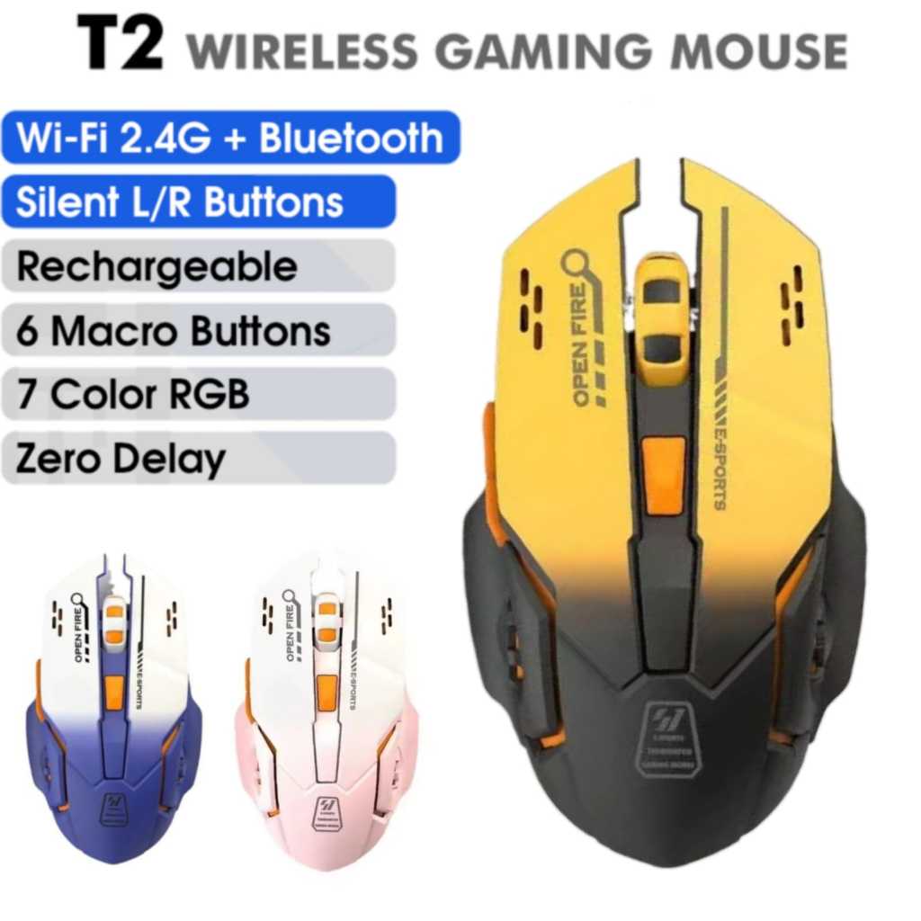 Jual T2 - Mouse Bluetooth Wireless gaming 6D button Rechargeable led ...