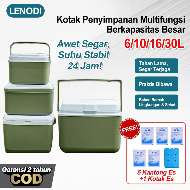 Lenodi Cooler Box 6/10/16/30L Container Box  Cooler Box Outdoor/Wadah Serba Guna Tempat Penyimpanan Es Container Box /Cooler Box Outdoor