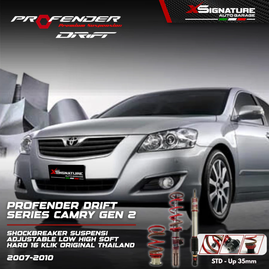 PROFENDER COILOVER DRIFT SERIES CAMRY GEN 2 SHOCKBREAKER SUSPENSI ADJUSTABLE LOW HIGH SOFT HARD 16 KLIK ORIGINAL THAILAND 2007-2010