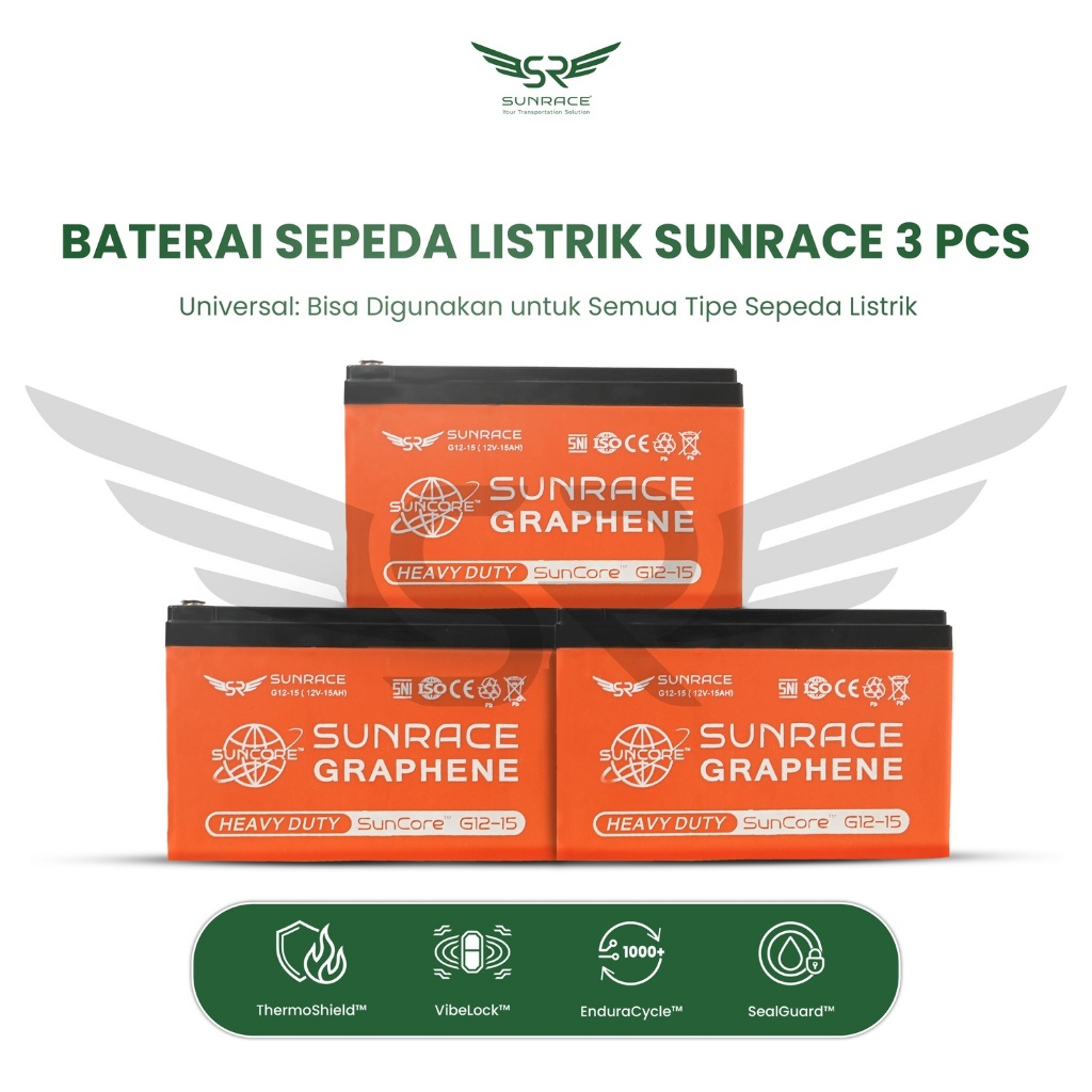 Baterai Aki Premium SunRace 36V 15AH – Daya Tahan Maksimal, Performa Stabil, Cocok untuk Semua Sepeda Listrik