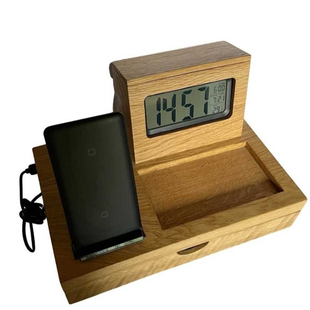 Jual Phone Desk Organizer - Natural Oak (Include Powerbank & Digital ...