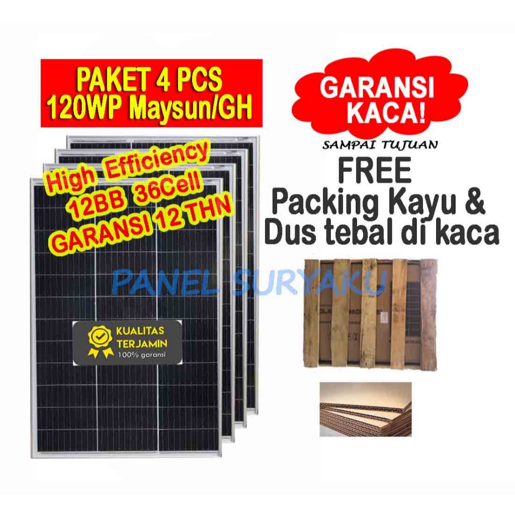 Jual Paket 4pcs Solar Panel Surya Cell 120wp Mono Free Packing Kayu ...