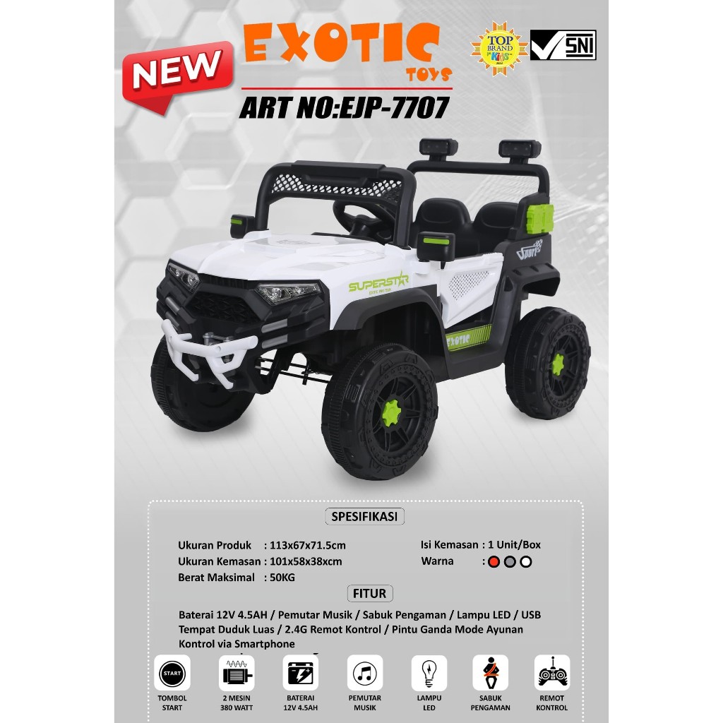 Mobil Aki Anak EXOTIC Jeep Rubicon EJP7707 EJP-7707 EJP7748 7748 Remot  Kendaraan Mainan EJP7745 7745