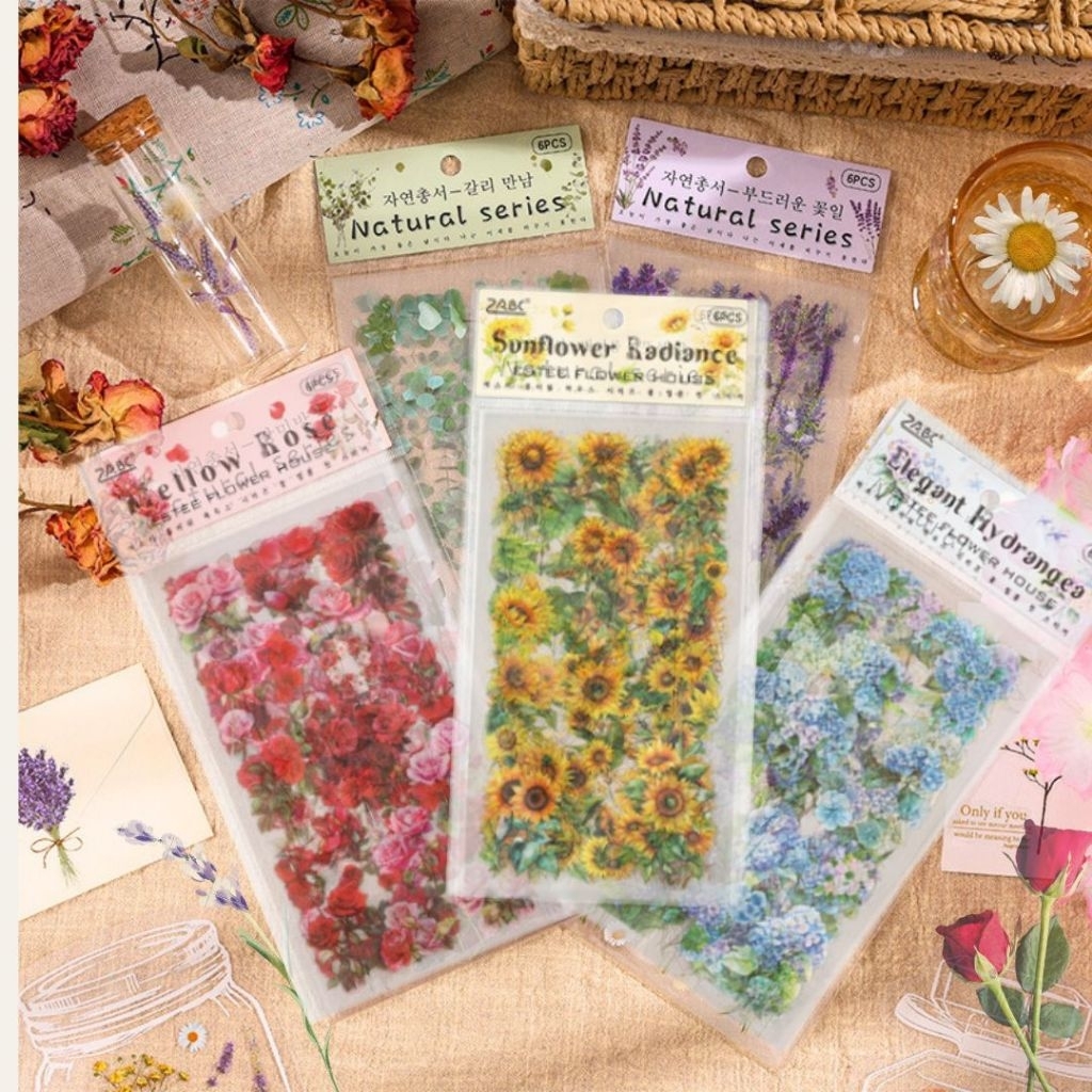 Jual 6 lembar sticker PET bunga flower daisy jurnal scrapbook diy ...