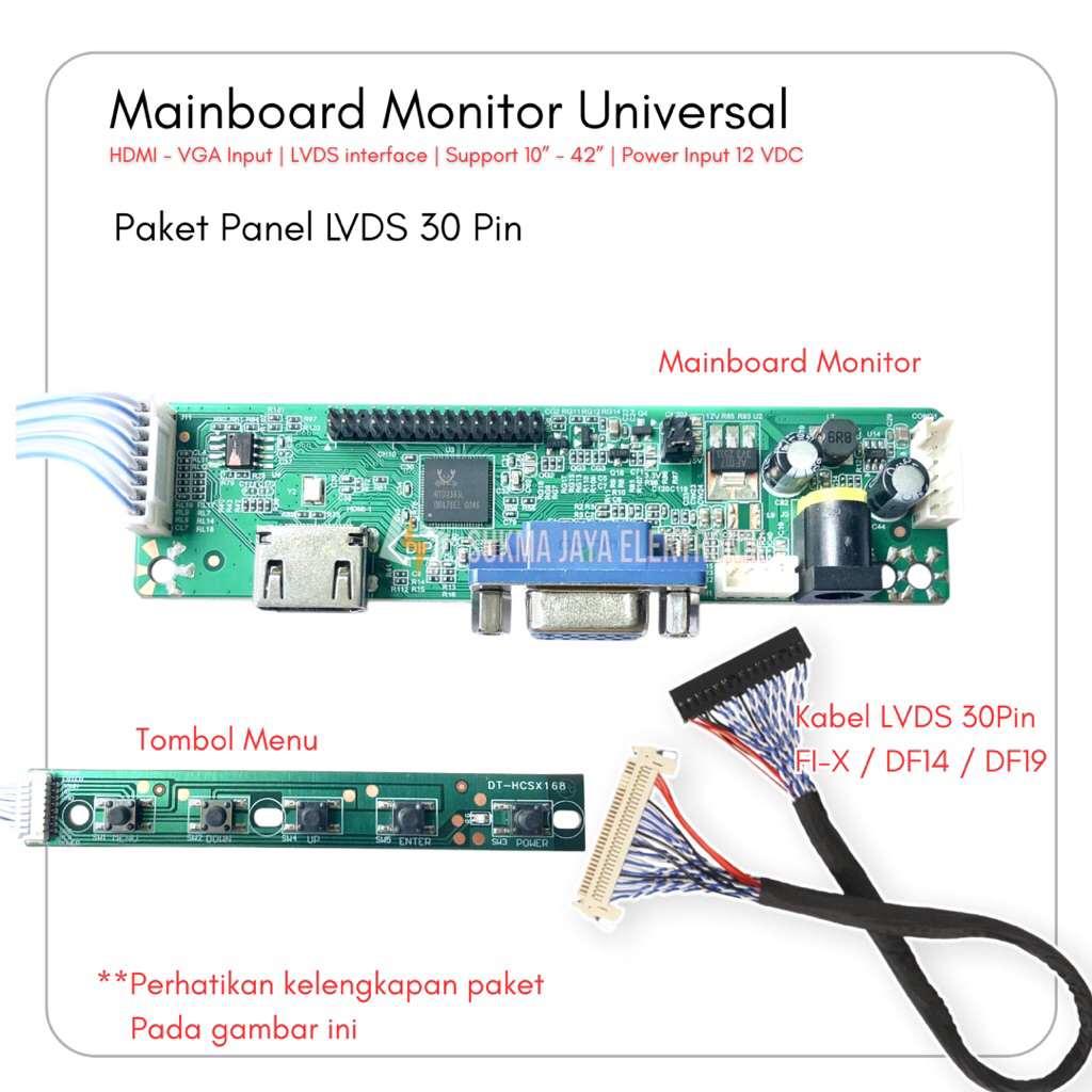 Jual Paket LVDS 30 Pin Mainboard Monitor Universal HDMI VGA Support ...