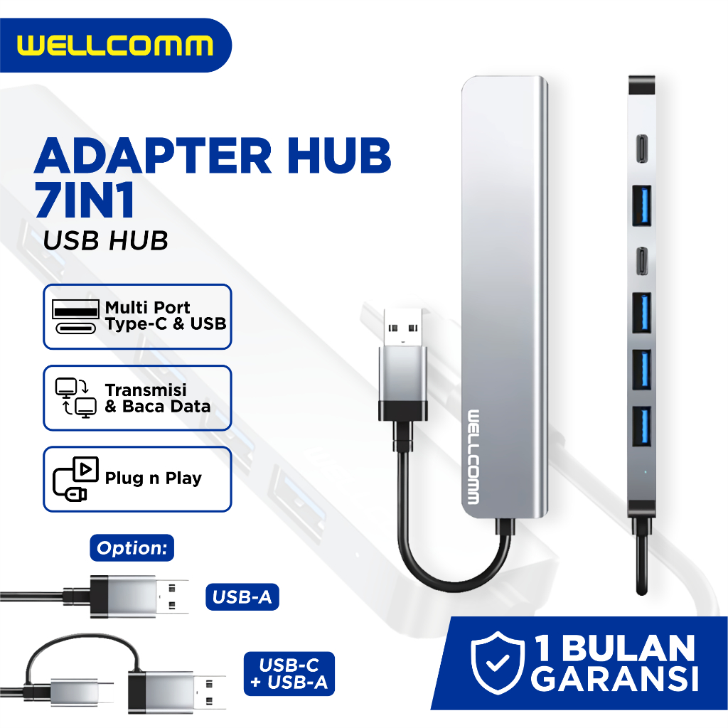 Jual Wellcomm USB Hub 7 Port USB 3.0, USB 2.0 & Type C Fast Transfer ...